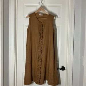 bryn Walker Mira Brown Tan Sleeveless Ruffle Midi Dress